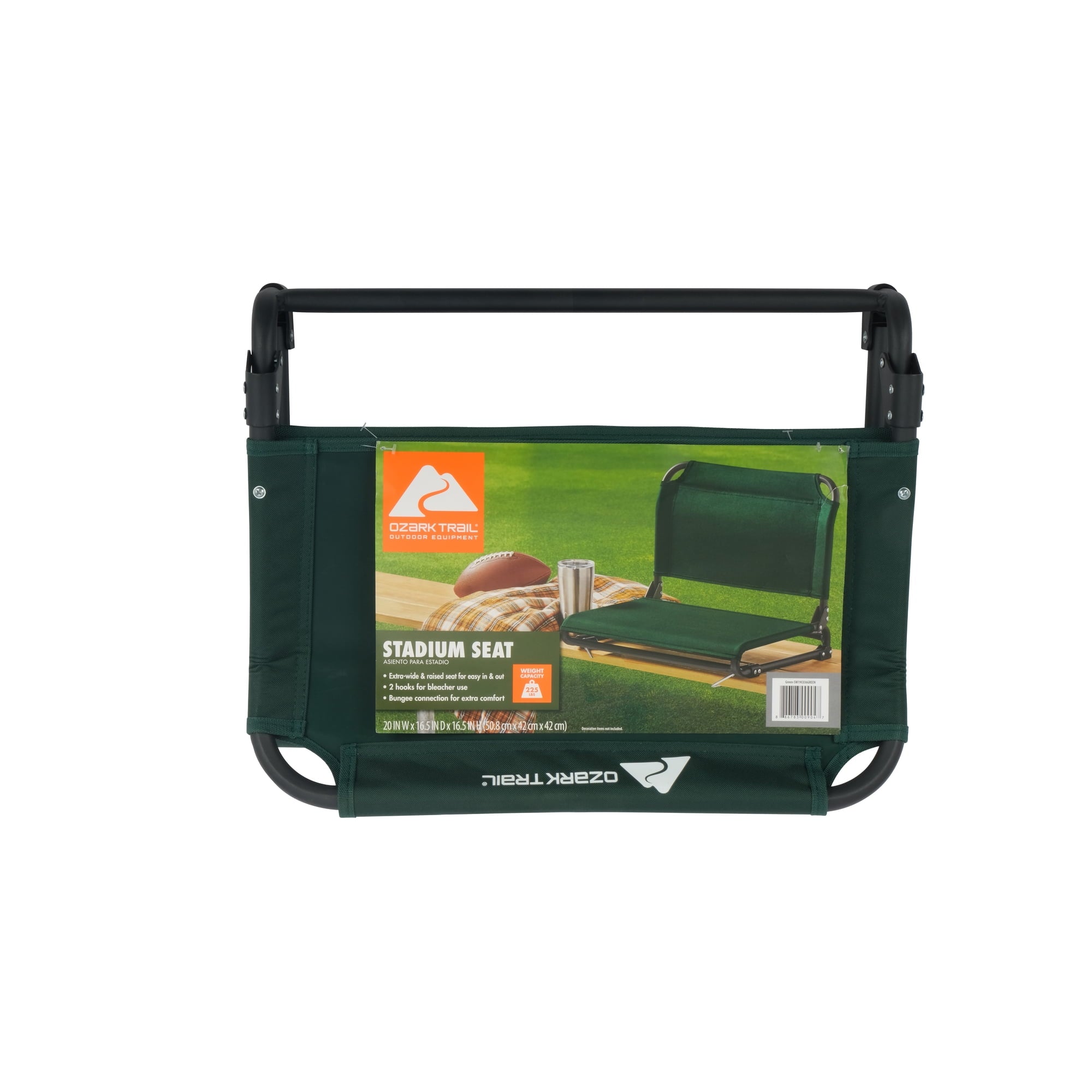 Ozark Trail Extra-Wide Dark Green Stadium Seat with Bleacher Hooks and Bungee Comfort