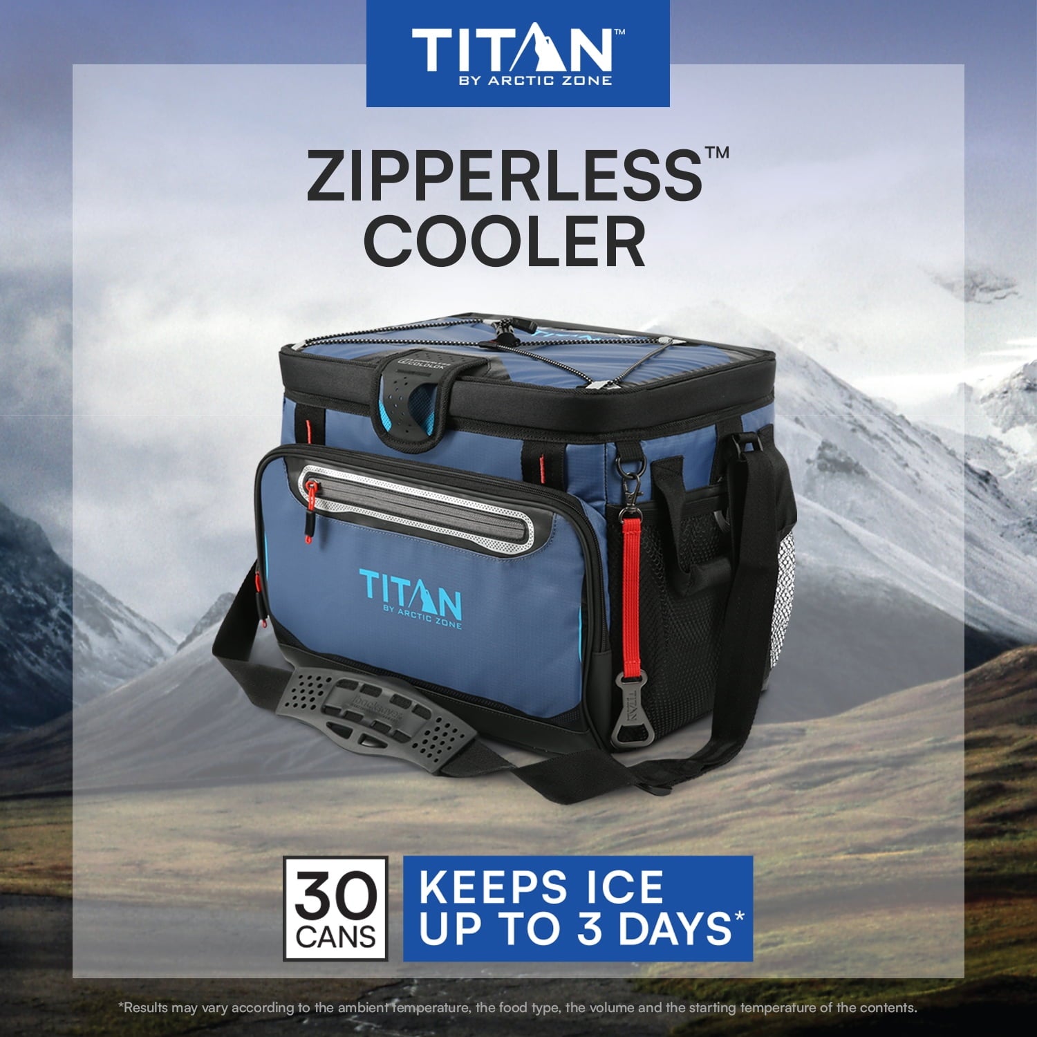 Titan by Arctic Zone 30 Can, 20 Quart Zipperless Soft Cooler, Ocean Blue