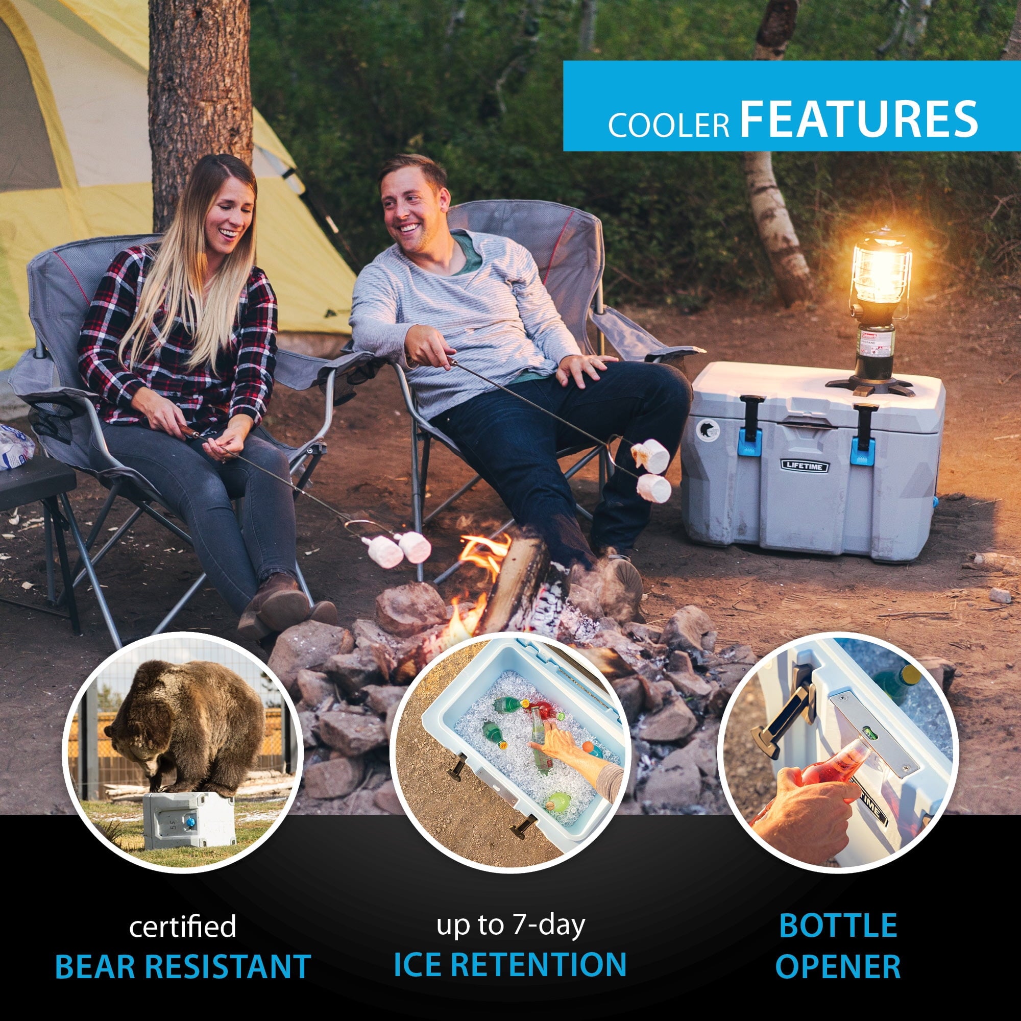 Lifetime 55qt Bear-Resistant Camping Cooler, Premium High Performance, Ice Retention, Hard Cooler, 60 Can Capacity, Light Gray