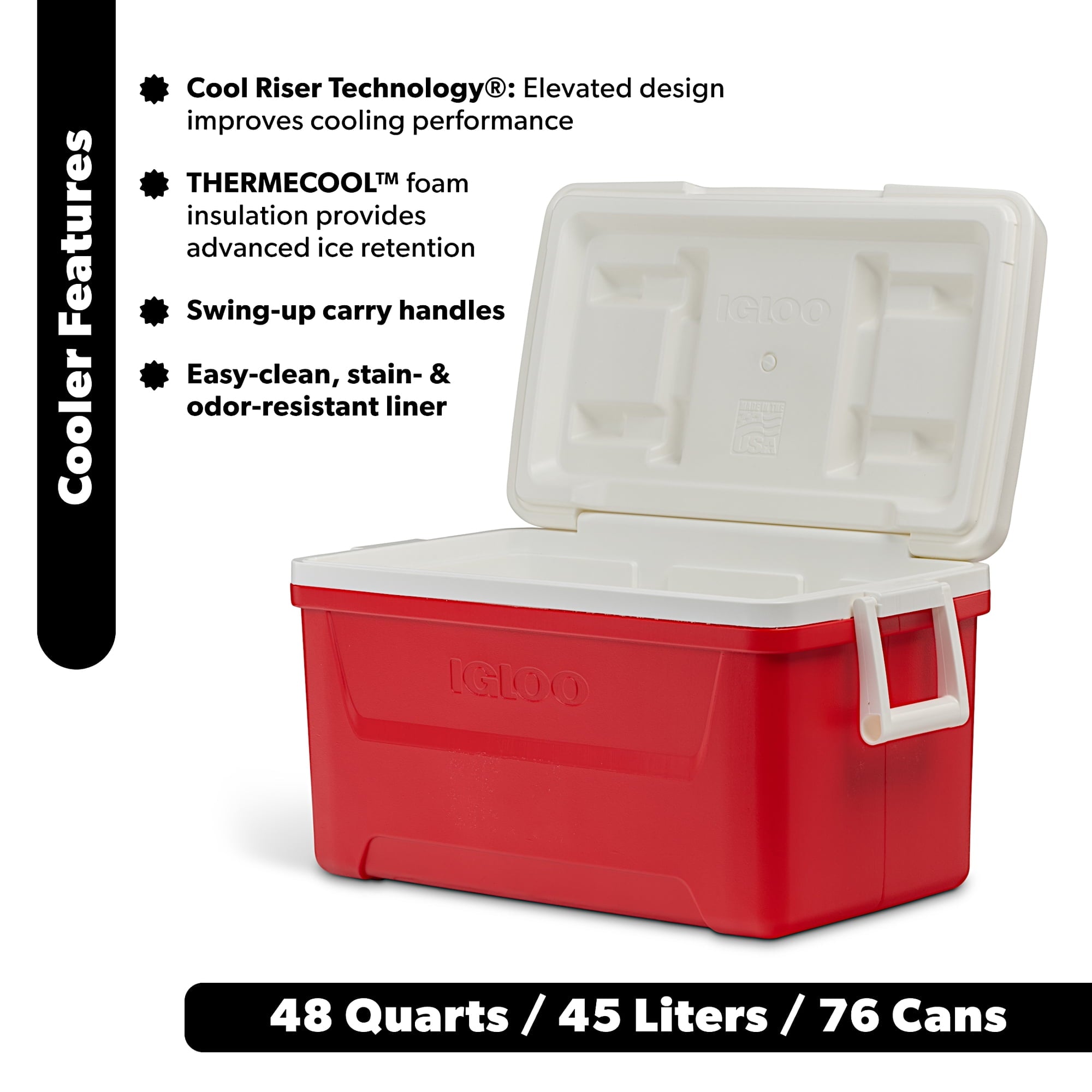 Igloo 48 QT Laguna Hard Sided Ice Chest Cooler, Red