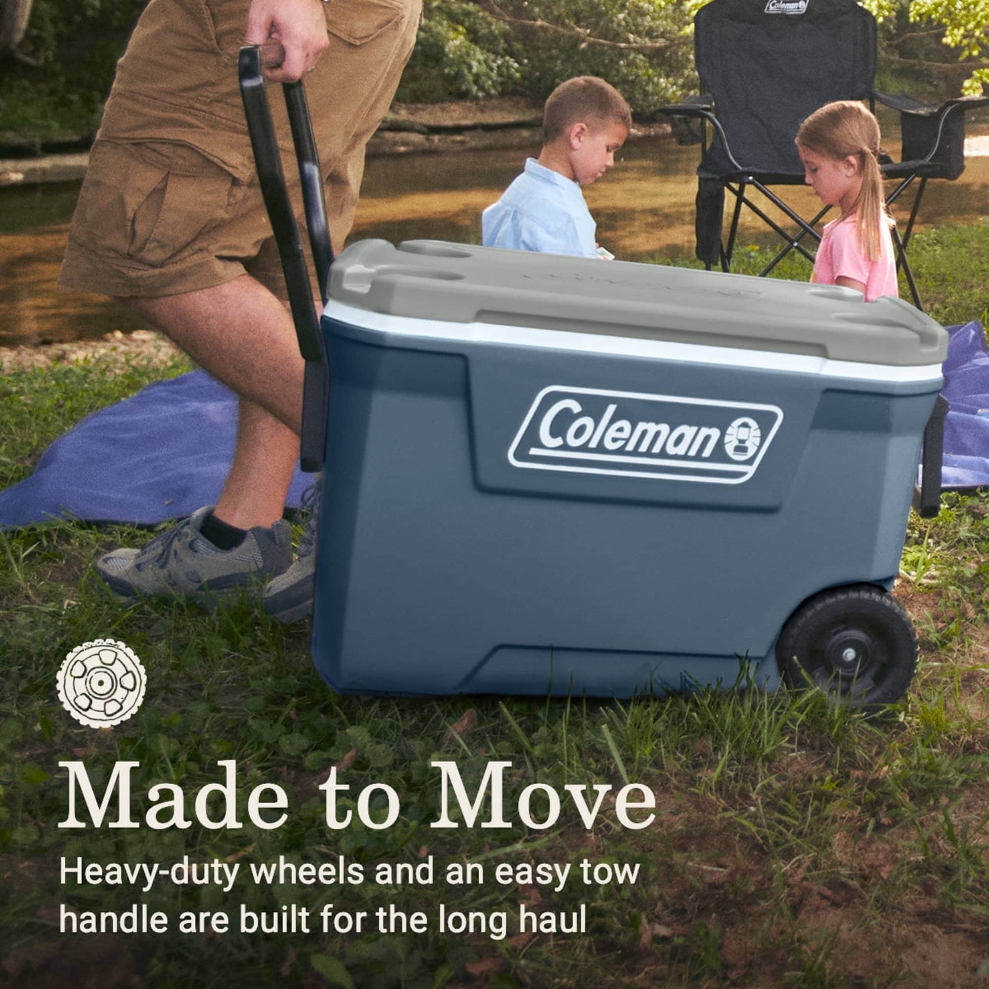 Coleman Classic 62 QT Hard-Sided Ice Chest Cooler with Wheels, Lakeside Blue