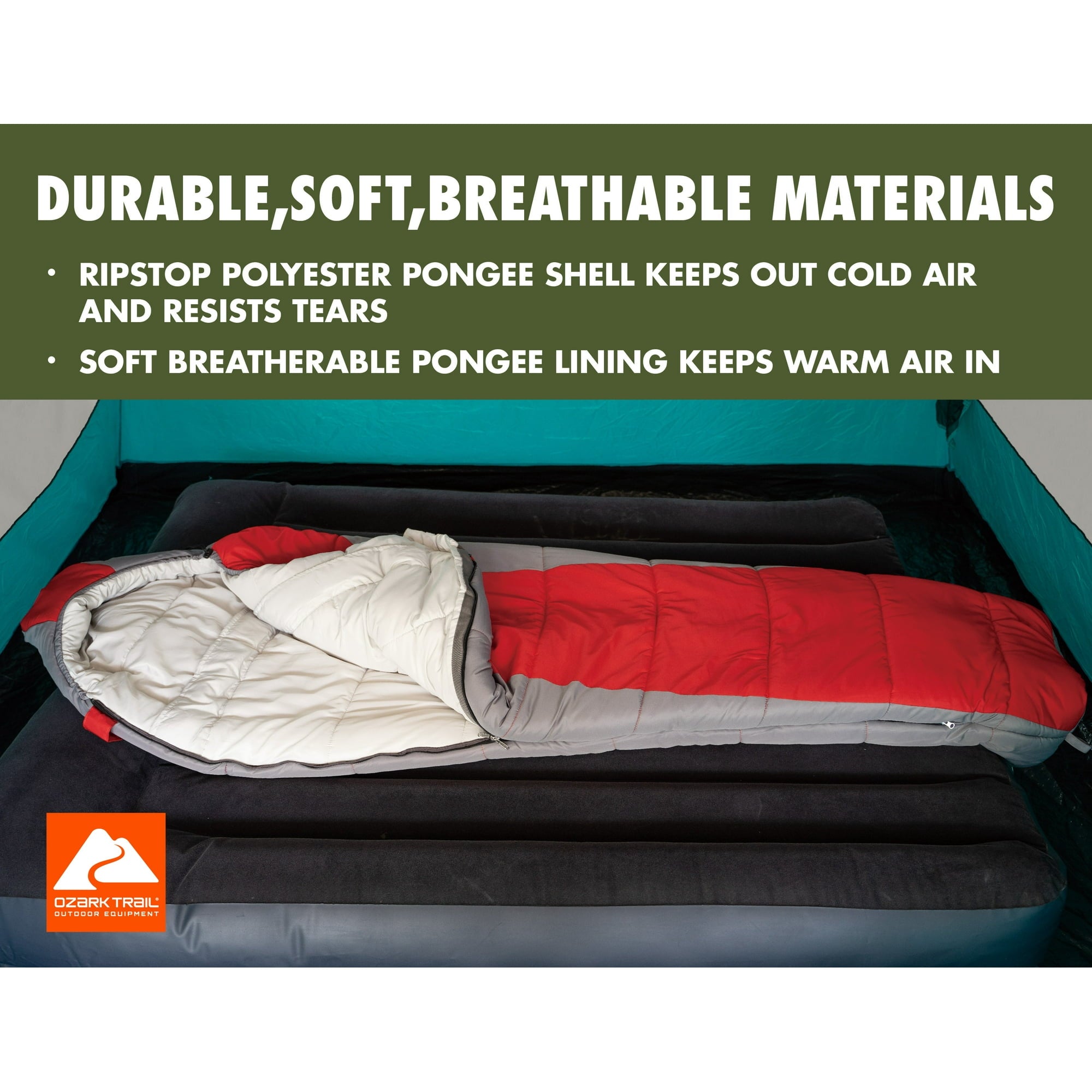 Ozark Trail 10-Degree Cold Weather Mummy Sleeping Bag, Red, 85 in x 33 in