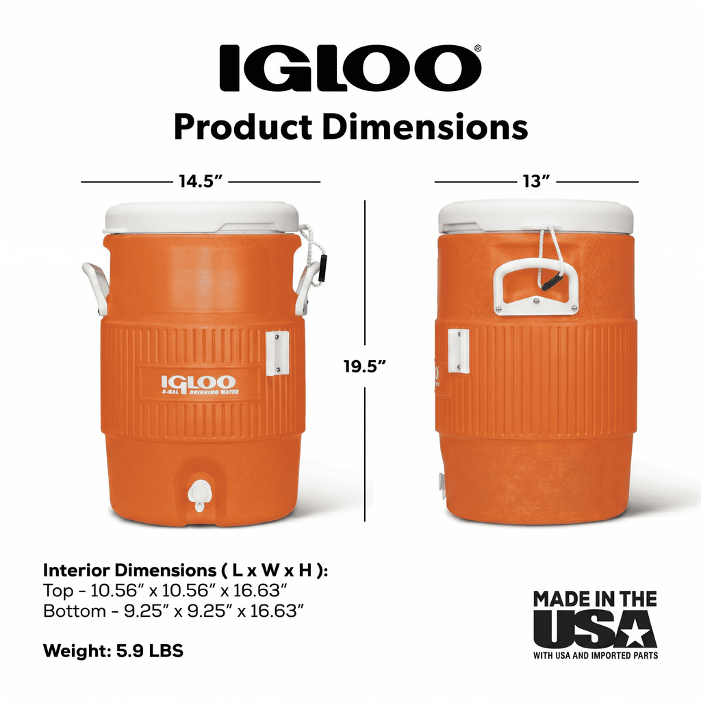 Igloo 5 Gallon Heavy-Duty Beverage Cooler, Orange
