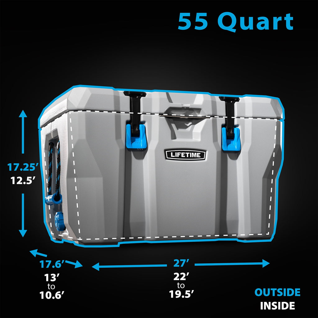 Lifetime 55qt Bear-Resistant Camping Cooler, Premium High Performance, Ice Retention, Hard Cooler, 60 Can Capacity, Light Gray