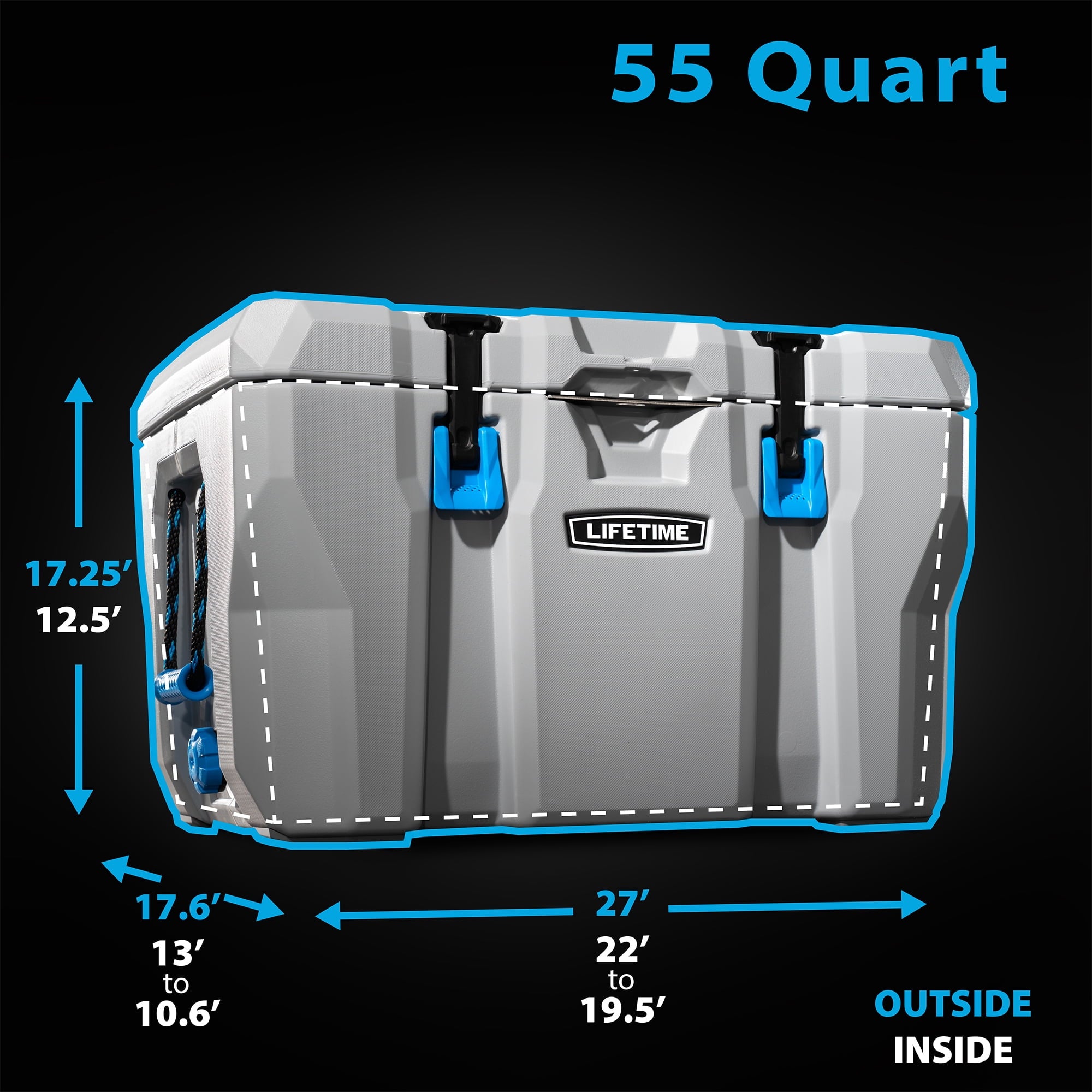 Lifetime 55qt Bear-Resistant Camping Cooler, Premium High Performance, Ice Retention, Hard Cooler, 60 Can Capacity, Light Gray