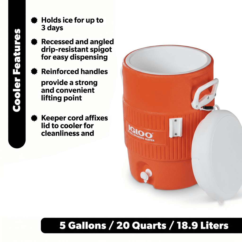 Igloo 5 Gallon Heavy-Duty Beverage Cooler, Orange