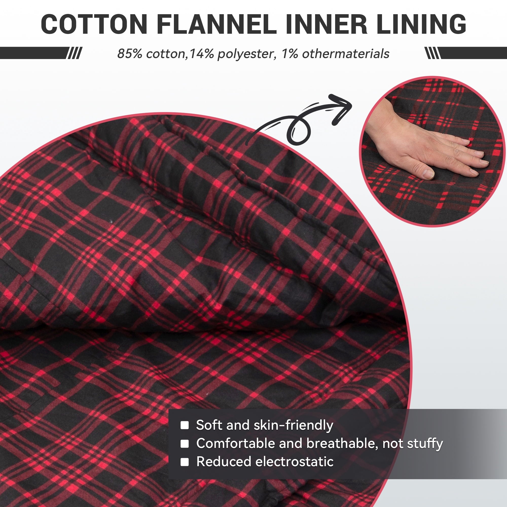 KingCamp XL Cotton Flannel Sleeping Bags, Oversized Weatherproof 3-Season Sleep bag with hood for Camping & Hiking & Backpacking, 17.6℉-54℉ (Black)