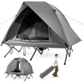 Biotree 2-Person Foldable Off-Ground Camping Cot Tent with Pop Up Shelter and Wheeled Carry Bag, Gray
