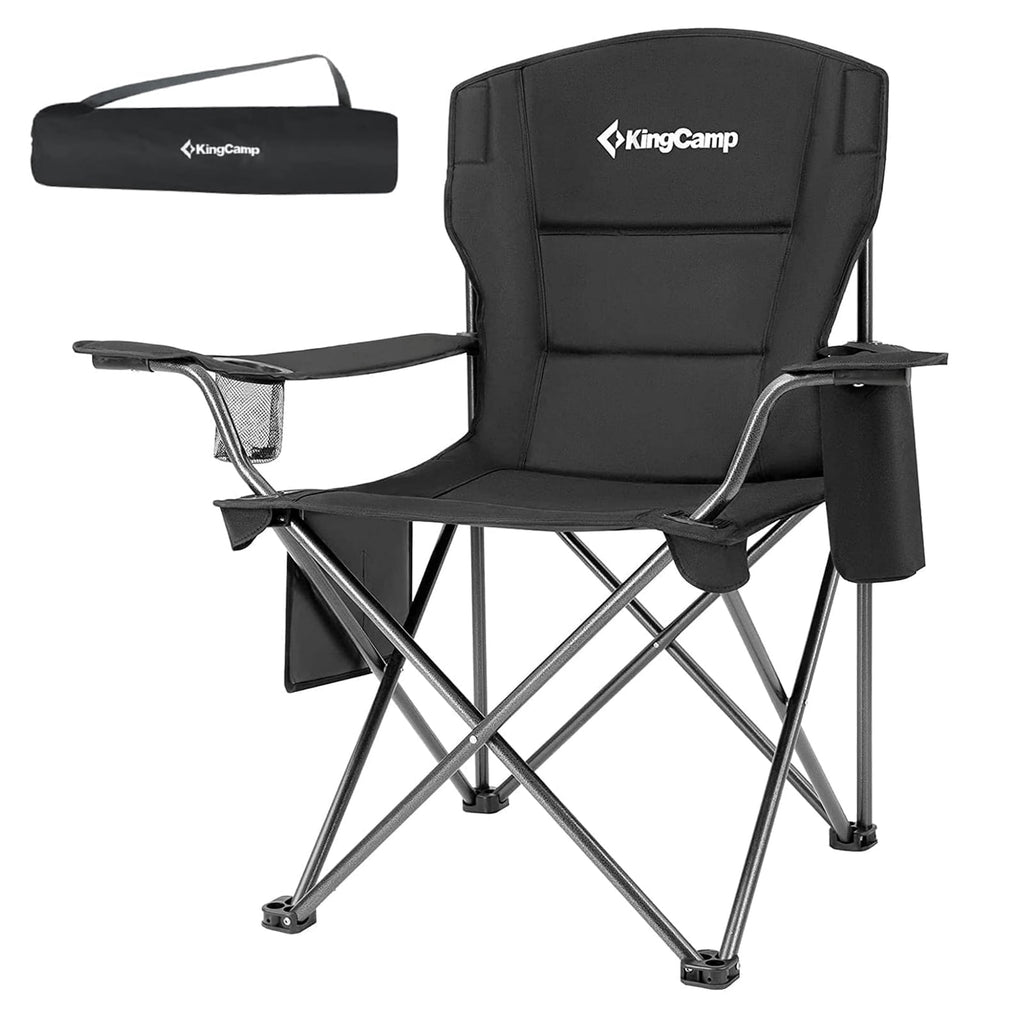 KingCamp Oversized Camping Chairs, Folding Outdoor Chair for Adults, Heavy Duty Padded Folding Lawn Chair, Support 440 lbs for Adults Black