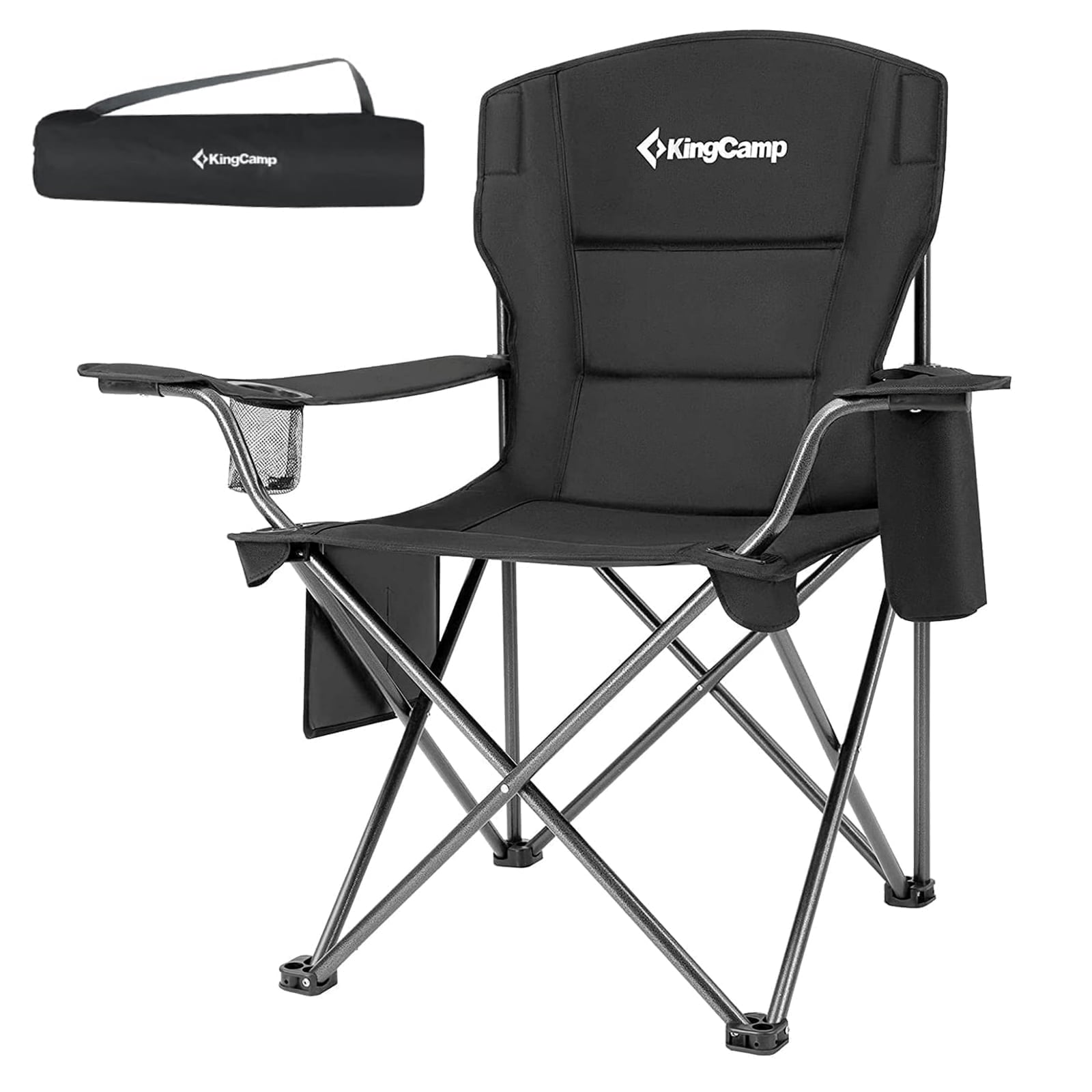 KingCamp Oversized Camping Chairs, Folding Outdoor Chair for Adults, Heavy Duty Padded Folding Lawn Chair, Support 440 lbs for Adults Black