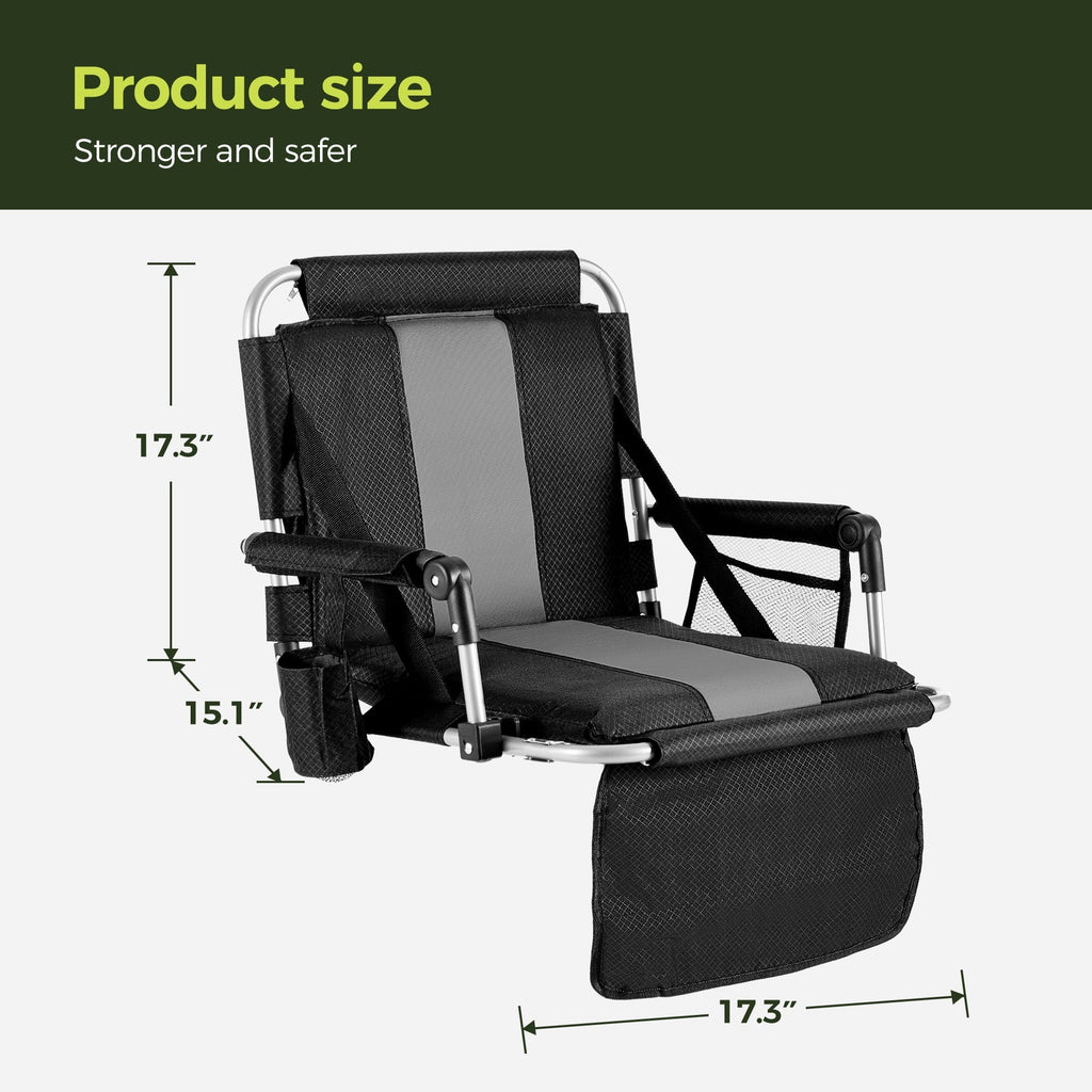 Alpha Joy 2 Pack Stadium Seat for Bleachers Wide Padded Bleacher Seats with Backrest Comfortable Folding Stadium Chair with Cup Holder, Gray