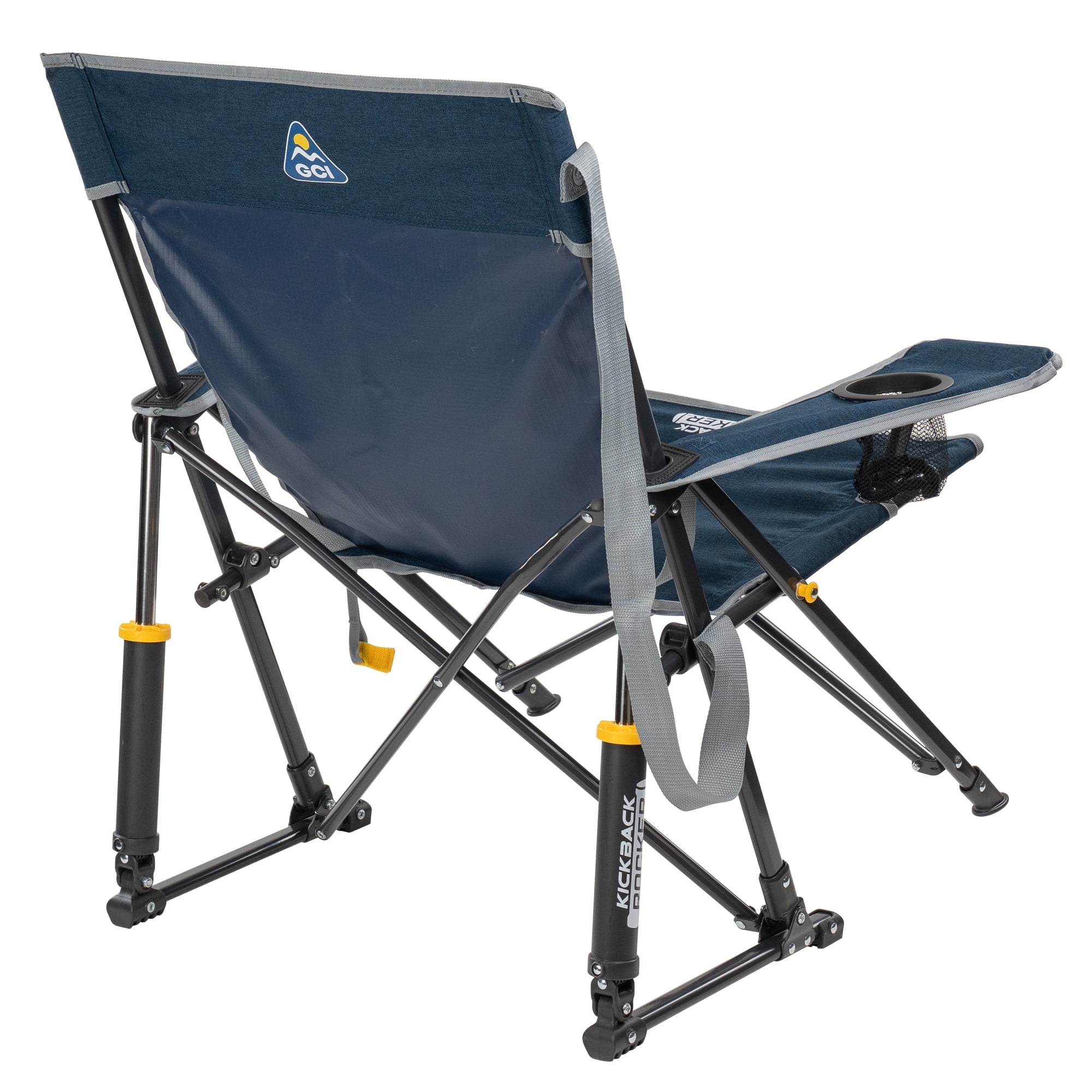 GCI Outdoor Kickback Rocker Low Profile Rocking Camping Chair with Cup Holder, Heathered Indigo