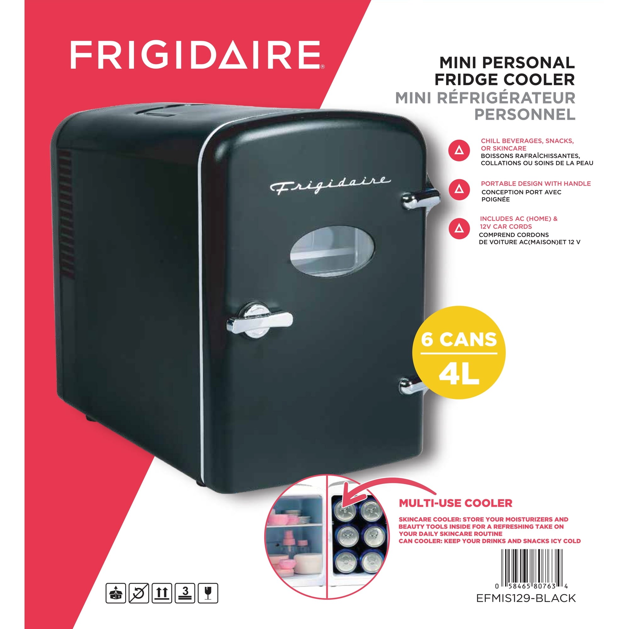 Frigidaire 6 Can Retro Mini Fridge, 4L Portable Personal Cooler – Skincare Fridge, Small Compact Refrigerator, Black