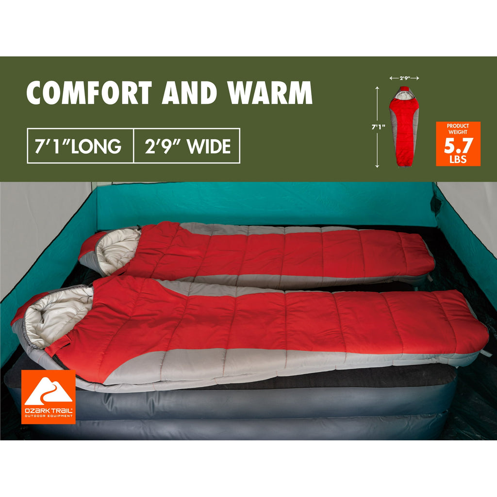 Ozark Trail 10-Degree Cold Weather Mummy Sleeping Bag, Red, 85 in x 33 in