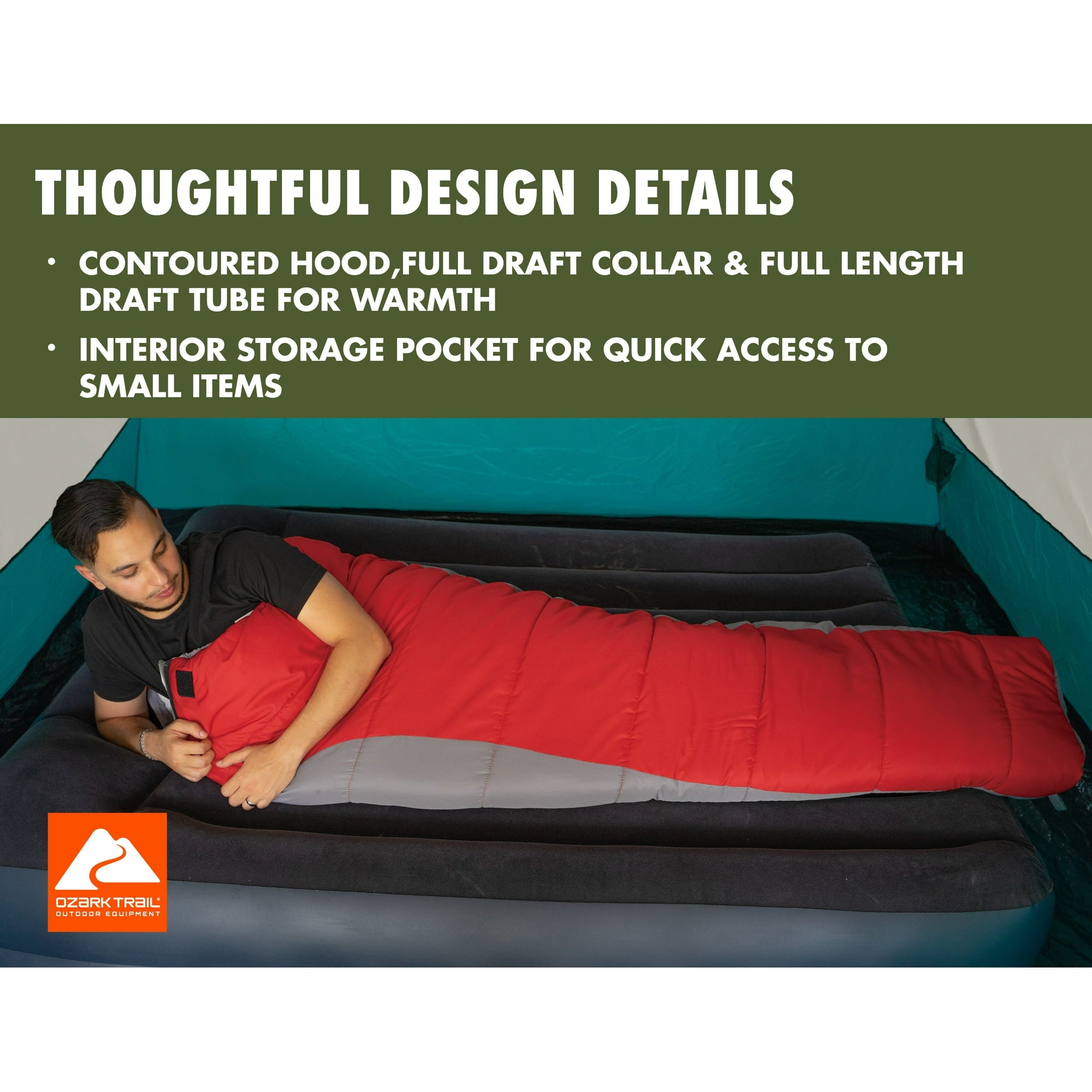 Ozark Trail 10-Degree Cold Weather Mummy Sleeping Bag, Red, 85 in x 33 in