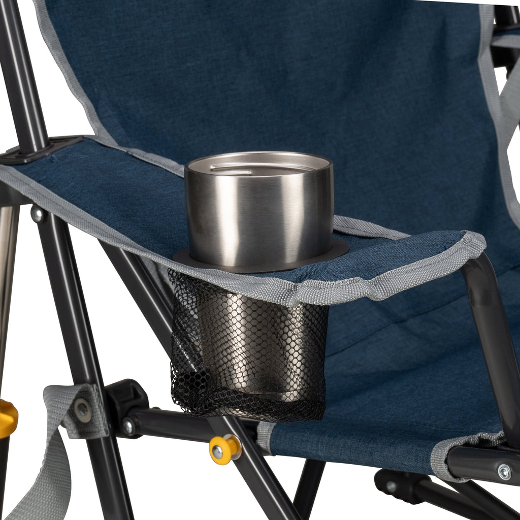 GCI Outdoor Kickback Rocker Low Profile Rocking Camping Chair with Cup Holder, Heathered Indigo