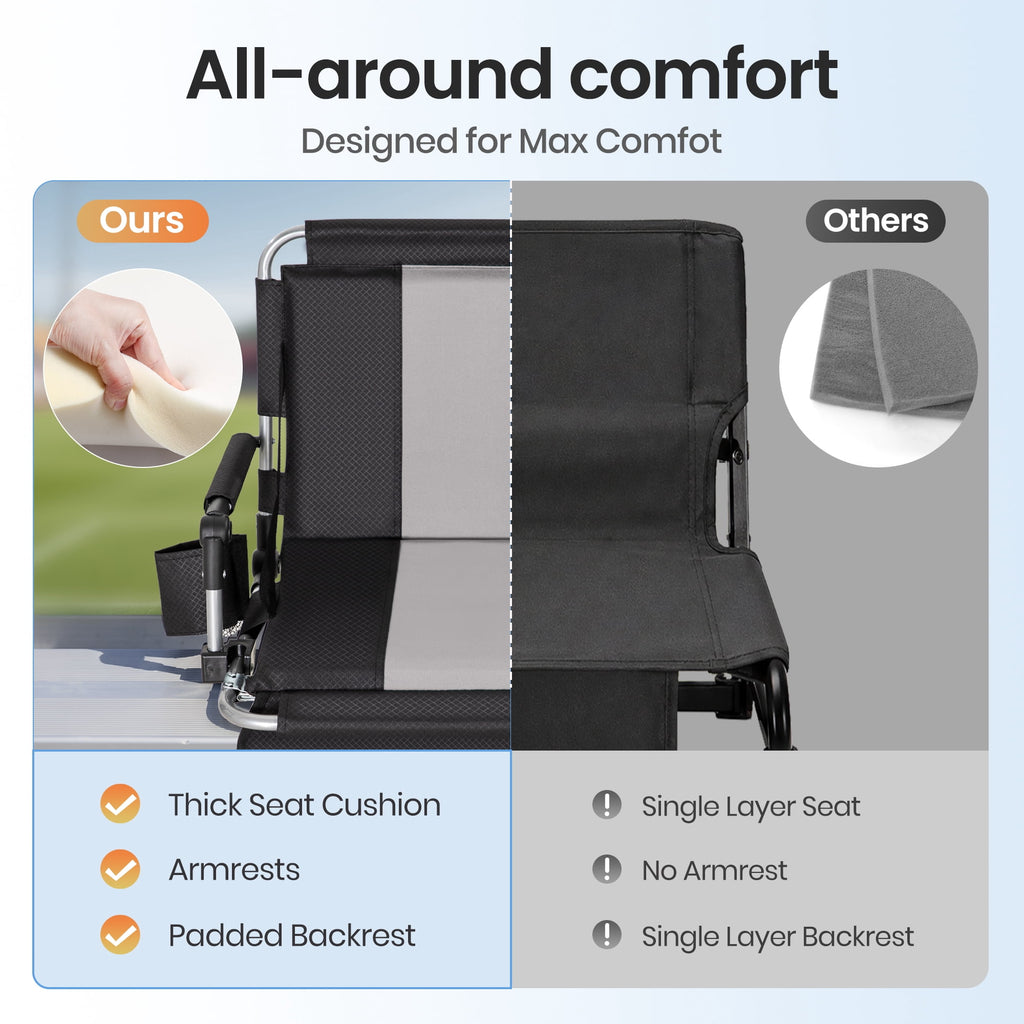 Alpha Joy 2 Pack Stadium Seat for Bleachers Wide Padded Bleacher Seats with Backrest Comfortable Folding Stadium Chair with Cup Holder, Gray