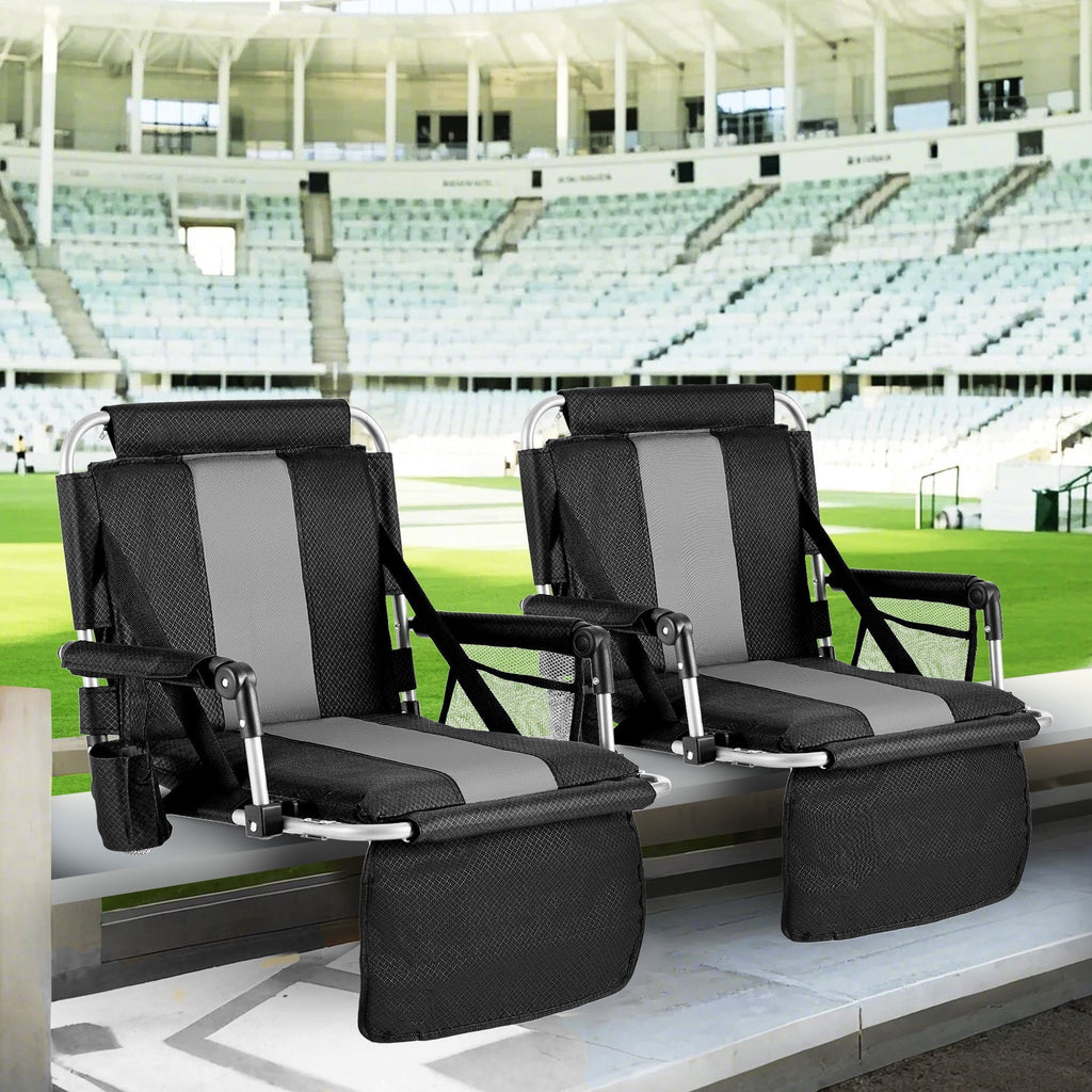 Alpha Joy 2 Pack Stadium Seat for Bleachers Wide Padded Bleacher Seats with Backrest Comfortable Folding Stadium Chair with Cup Holder, Gray