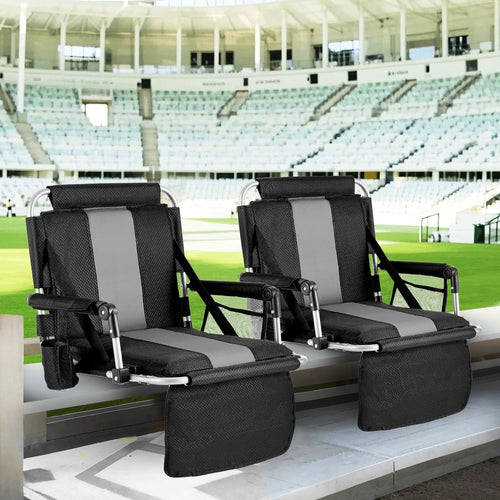 Alpha Joy 2 Pack Stadium Seat for Bleachers Wide Padded Bleacher Seats with Backrest Comfortable Folding Stadium Chair with Cup Holder, Gray