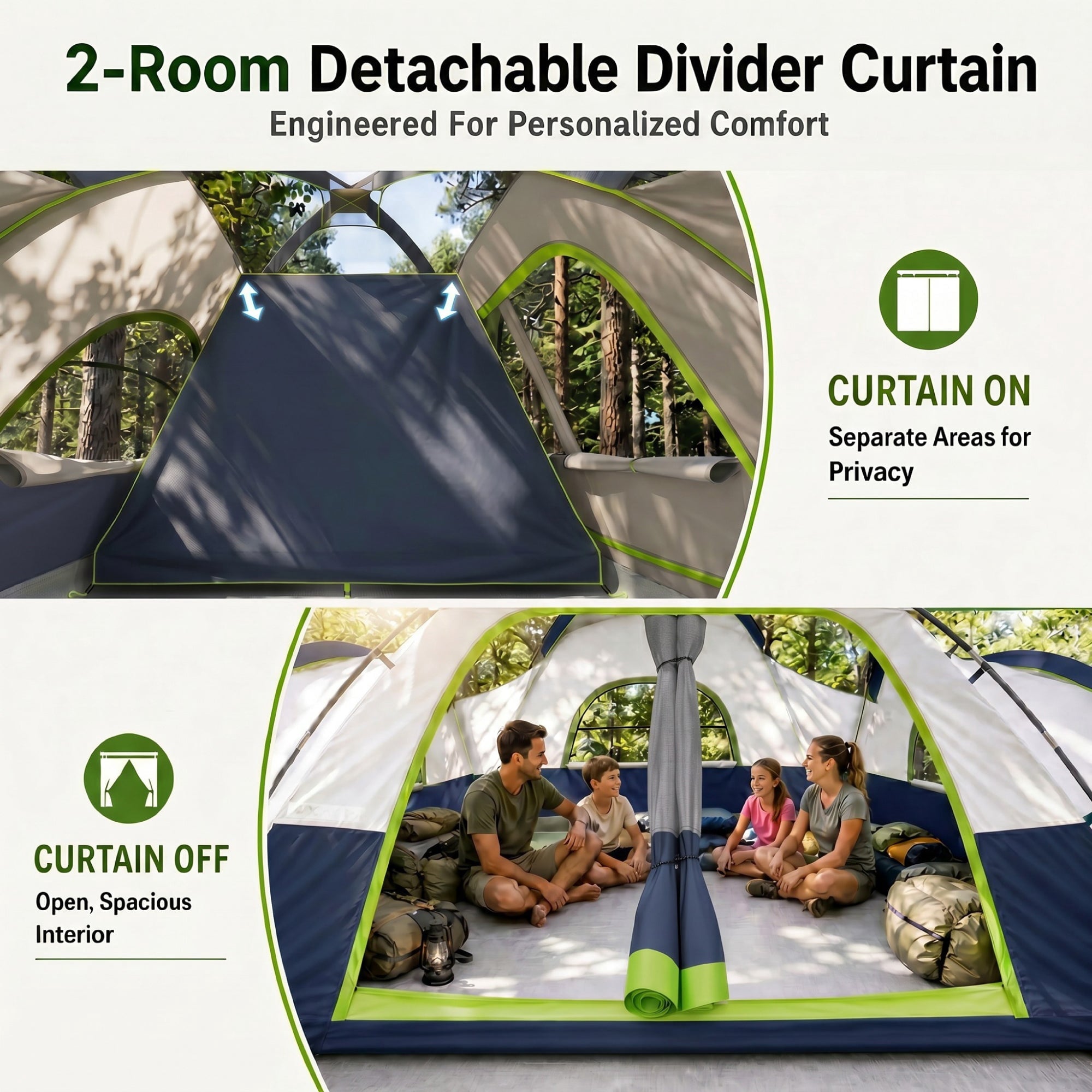 Sophia & William 10 Person Camping Tent 18x9ft Cabin Tent with Removable Divider and Mesh Screen Windows, Blue