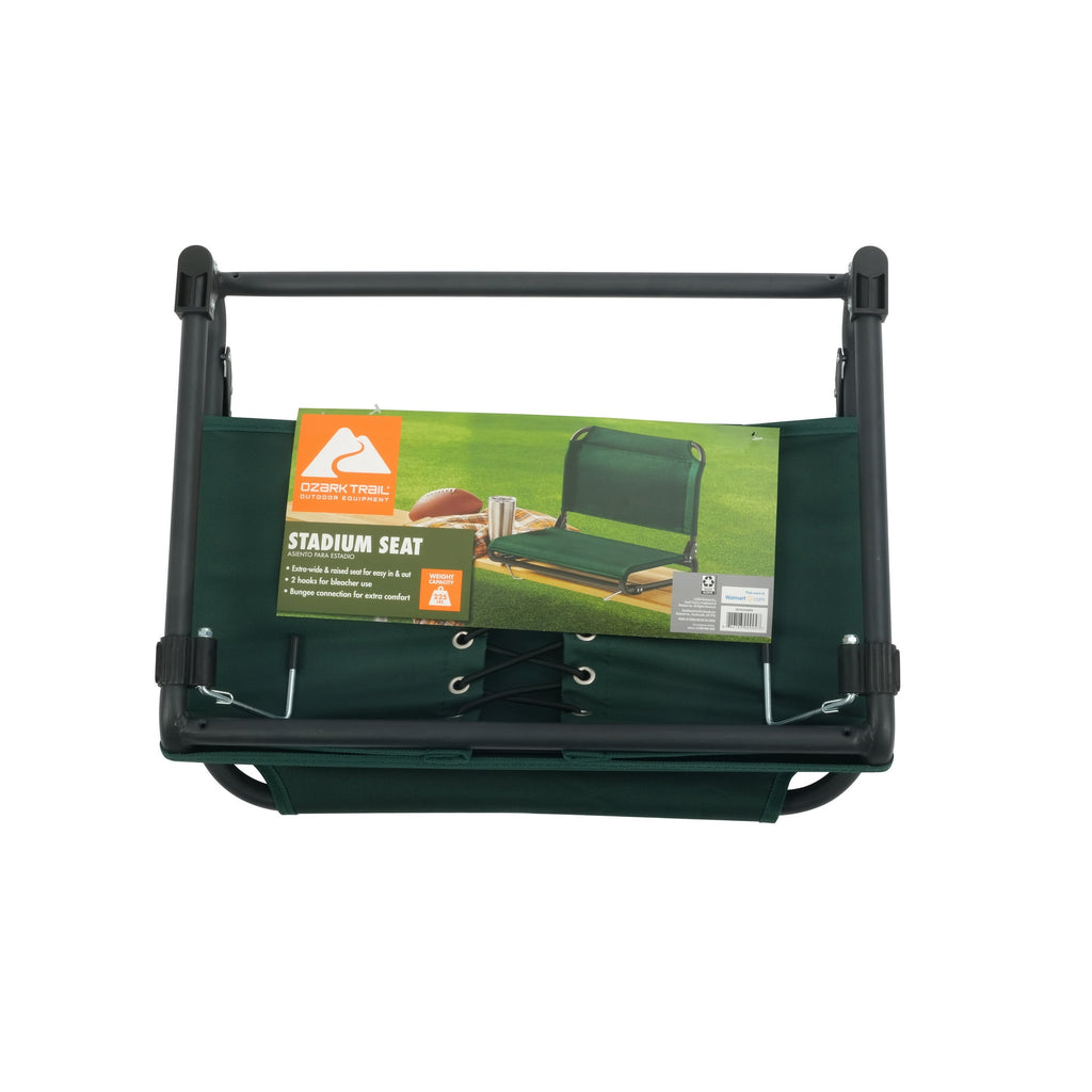 Ozark Trail Extra-Wide Dark Green Stadium Seat with Bleacher Hooks and Bungee Comfort